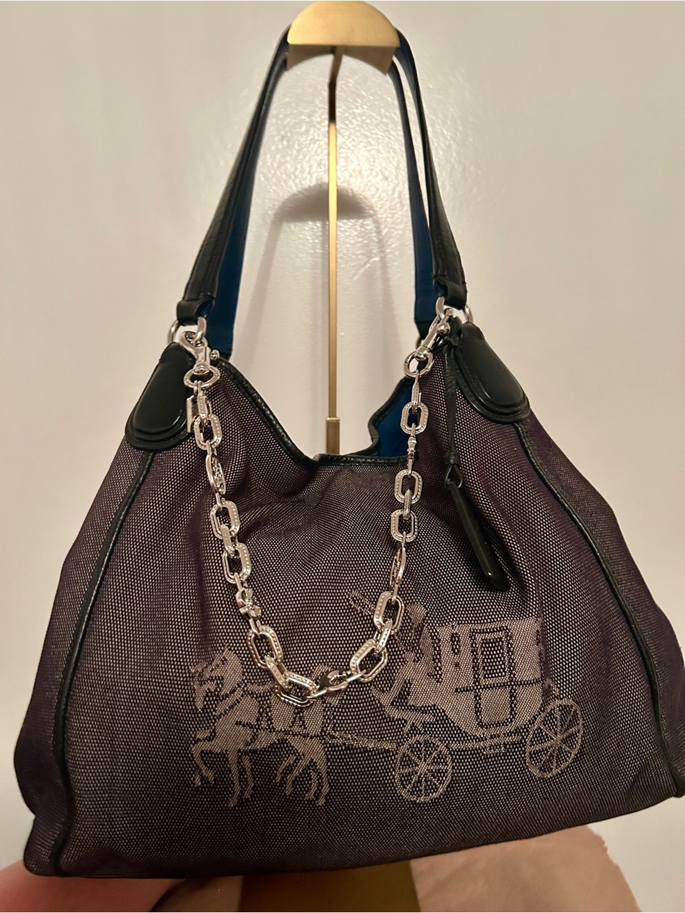 Coach Edie 31 Black & Blue Needlepoint Canvas Horse & Carriage Shoulder Bag
EUC - Picture 2 of 16